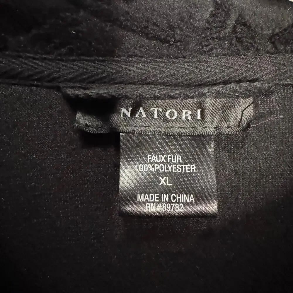 Natori Zip-Up Long Sleeve Stand Collar Maxi Robe Women XL Textured Velour Black